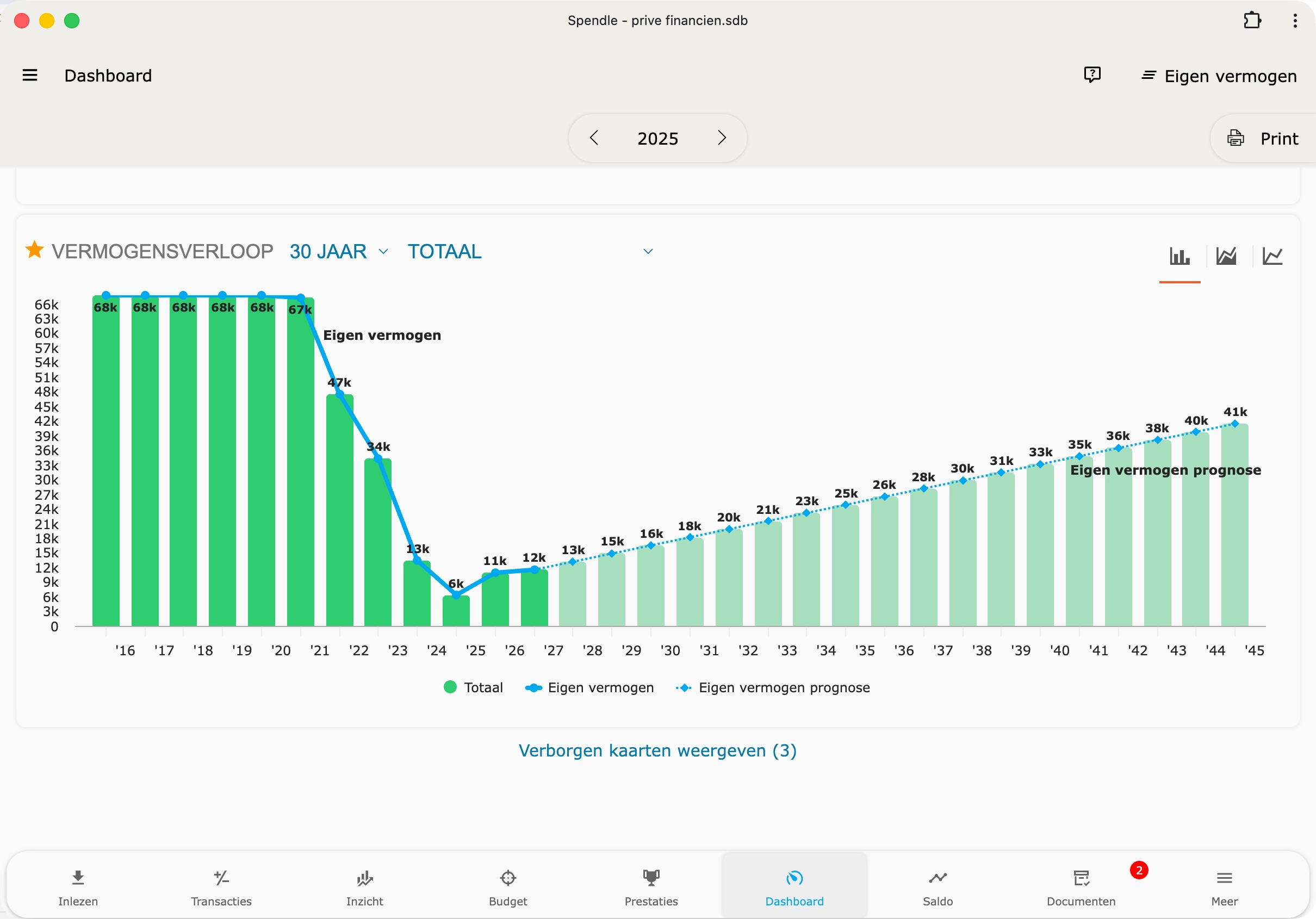 Dashboard met financiële prognose